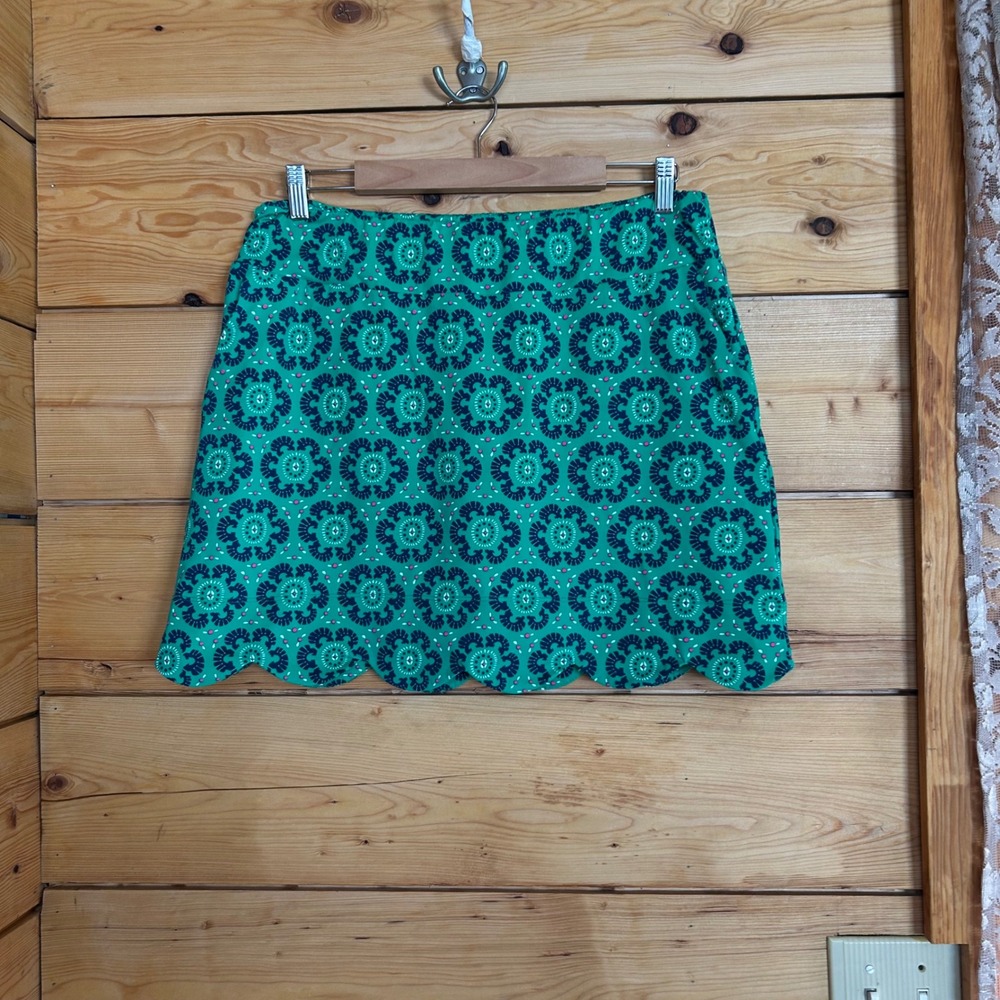 Delray Scalloped Skort Womens Large Green Navy Geometric Medallion Katherine Way